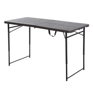 Outsunny Mesa de Camping Plegable Auxiliar Altura Ajustable 122x61x53/71.5 cm Marrón y Negro