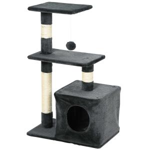 PawHut Árbol Rascador para Gatos Rascador de Gatos Barato Centro de Múltiples Actividades de Mascotas con Postes Sisal Plataformas Caja Bola Colgante Estilo Elegante 50x30x80 cm Gris