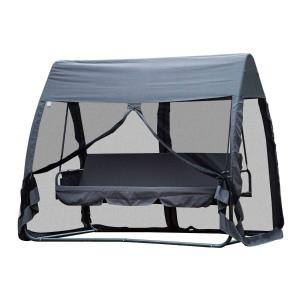Outsunny Columpio Balancín de 3 Plazas Convertible en Cama con Mosquitera y Bolsa de Almacenamiento para Jardín Terraza y Patio Material Acero Carga máx. 300kg - Color Gris - 240x140x197cm