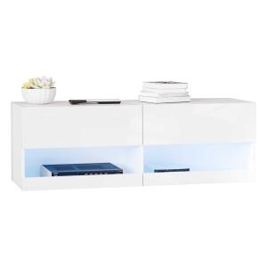 HOMCOM Mueble de TV de Pared Mueble Colgante con luces LED con Mando a Distancia 120x35x40,5 cm Carga 30 kg para Sala de Estar Dormitorio Blanco