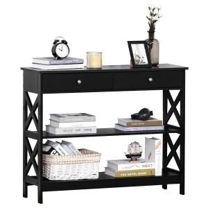 HOMCOM Mesa Consola de Entrada Recibidor con 2 Cajones y 2 Estantes Inferiores Mueble Moderno Base Elevada Antivuelco 100x30,5x80 cm Negro