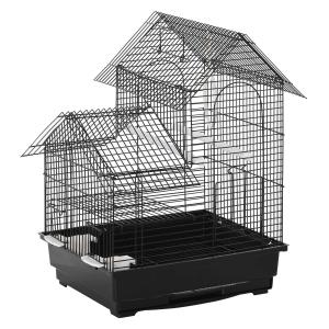 PawHut Jaula para Pájaros de Metal con Comederos Perchas Columpio y Bandeja Extraíble para Canarios Periquitos 39x34x47 cm Negro