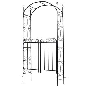Outsunny Arco de Jardín con Doble Puerta Enrejado de Metal 108x45x215 cm con Cerradura para Plantas Trepaderas Enredaderas Exterior Patio Césped Boda Color Negro Mate