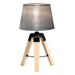 HOMCOM Lámpara de Mesa Moderna y Original con Base Trípode de Madera y Pantalla de Tela Lino para Salón o Dormitorio 24x24x45cm E27 Máx. 40W Gris
