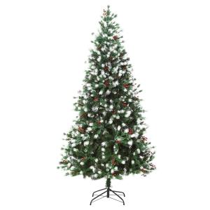 HOMCOM Árbol de Navidad Artificial 180 cm con 55 Bayas 836 Ramas PE Tridente PVC Base Plegable y Soporte Metálico Decoración Navideña para Interiores Verde
