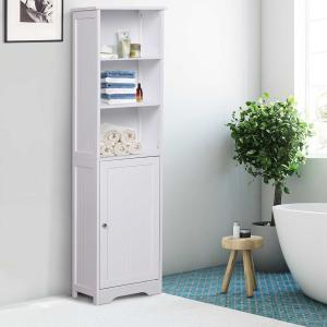 kleankin Armario Alto de Baño de 5 Niveles Estantería Columna de Baño con 3 Estantes 1 Puerta Balda Interior Ajustable Gran Almacenaje 40x38x160cm
