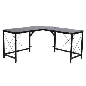 HOMCOM Escritorio Mesa de Ordenador PC para Oficina Hogar Tipo Mesa Esquinera Forma L Marco Acero 150x150x76cm Negro