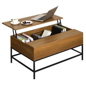 HOMCOM Mesa de Centro Elevable Mesa de Café Versátil con Almacenaje Oculto Patas de Metal para Salón Comedor 90x60,5x45,5 cm Teca