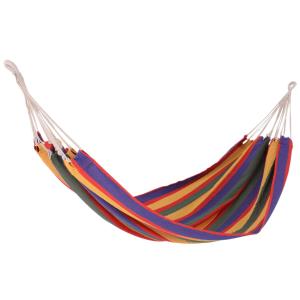 Outsunny Hamaca de Algodón para Jardín 200x100 cm Hamaca Colgante Portátil Carga Máx. 150 kg para Acampar Piscina Camping Rayas Multicolor