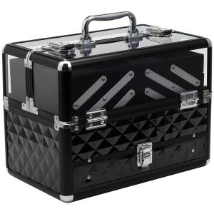 HOMCOM Maleta Maquillaje o Bisutería Organizador Cosméticos Portátil Con Asa y Bandejas 30x18.5x22 cm Transparente y negro