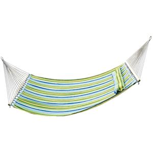 Outsunny® Hamaca Colgante de Jardín para 2 Personas Hamaca Ecológico para Camping con Almohada - Carga de 210kg Rayas Azules y Verdes 2.1x1.4m