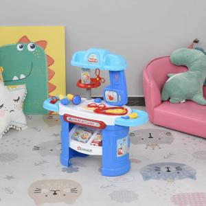 HOMCOM Juego de Médico de Simulación 26 Piezas Educativo Diseño Realista Juego de Rol Enfermería Doctor para Niños de +3 Años 66x30x68 cm Azul