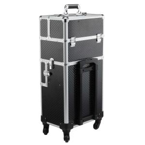 HOMCOM Maleta de Maquillaje Profesional Maletín de Comésticos Desmontable con Ruedas Omnidireccionales con Cerradura 36x24x79cm