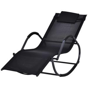 Outsunny Mecedora para Exterior Tumbona con Reposabrazos y Función Balancín para Terraza 160x61x79 cm Negro