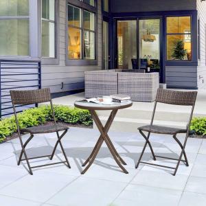 Outsunny Conjunto de Mesa y 2 Sillas Muebles Ratán para Jardín Exterior Patio Terraza Plegable Poli Ratán Marco Acero - Marrón - 61x46x84cm