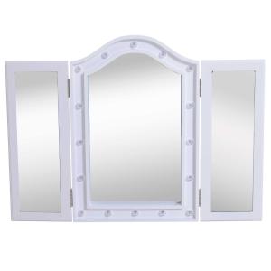 HOMCOM Espejo de Maquillaje con Luz LED Plegable Espejo Triple de Mesa Regalo Original para Mujer Cargo con Batería Espejo Cosmético con Iluminación 73x53.5x4.5cm