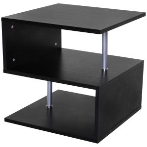 HOMCOM Mesa de Centro Café Mesa Auxiliar de Salón de Forma S con Compartimento Abierto 2 Niveles Diseño Elegante 50x50x50 cm Negro