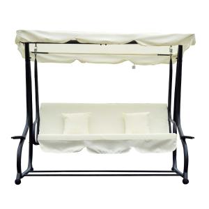 Outsunny Columpio Balancín Jardín 3 Plazas Convertible en Cama Techo Parasol Regulable Bandeja para Bebida Terrza Balcón Exterior Carga máx. 340kg Acero 200x120x164cm Beige