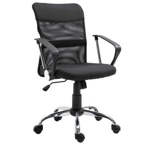 Vinsetto Silla de Oficina Ergonómica Silla de Escritorio Basculante y Giratoria con Altura Ajustable del Asiento Reposabrazos y Ruedas 57x57x93-103 cm Negro