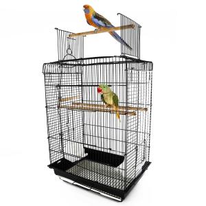 PawHut Jaula para Pájaro Espaciosa Jaula de Aves con Techo Abierto con 4 Soportes 2 Comederos para Interior o Exterior 41.5x29.5x56.5cm