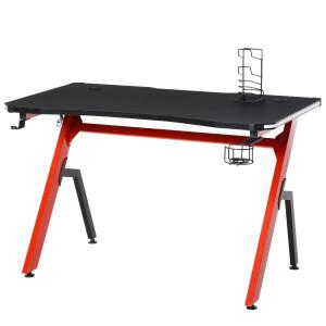 HOMCOM Mesa Gaming con LED RGB Escritorio de Ordenador con Portavasos Gancho para Auriculares Soporte para Mandos Gamepad y Luz con Control Remoto 120x66x76 cm Negro y Rojo