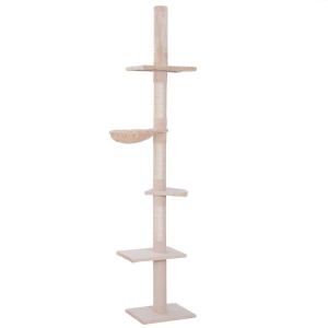 PawHut Árbol para gatos Torre Rascador de Gato de 5 Niveles Fijado al Techo Ajustable en Altura con Múltiples Plataformas 40x34x230-260 cm Beige