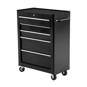HomCom Carro de Herramientas con ruedas y 5 Cajones para Taller - Color Negro - Lámina de Acero