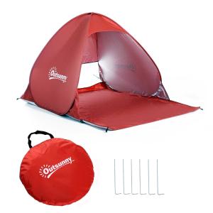 Outsunny Tienda de Campaña Pop-Up Instantánea y Portátil con Ventanas tipo Refugio para Playa Picnic y Camping con Protección Solar UV 200x150x115cm Rojo