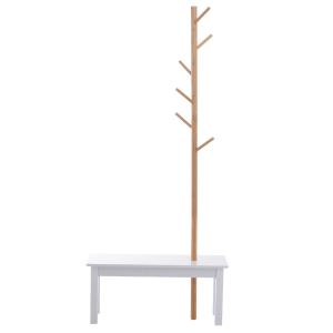 HomCom® Perchero de Pie con Banco Colgador Tipo Árbol Moderno 6 Ganchos para Colgar Ropa Bolsa