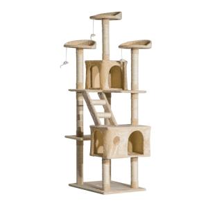 PawHut Rascador Gato Rascador de Gatos Barato Árbol para Gatos con Poste de Arañar Múltiples Plataformas Escaleras Cuevas Juguetes Centro de Actividades 60x50x180 cm Beige
