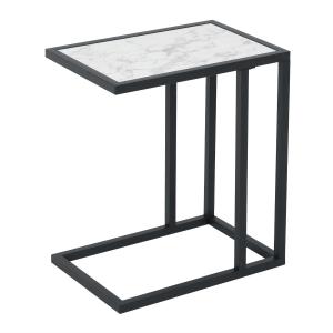 HOMCOM Mesa Lateral para Sofá Moderna Mesa Auxiliar con Superficie Imitación Mármol Estructura de Metal Ahorro de Espacio 45x30x51,5 cm Blanco