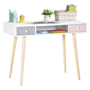 HOMCOM Mesa de Escritorio Infantil Mueble Aparador con 1 Compartimento Abierto y 2 Cajones Estilo Nórdico para Estudio Entrada Dormitorio 100x48x76,5 cm Multicolor