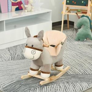 HOMCOM Caballito de Balancín en Forma de Burro Caballo Balancín para Bebé de +18 Meses con Manillar 61x34x58cm Gris