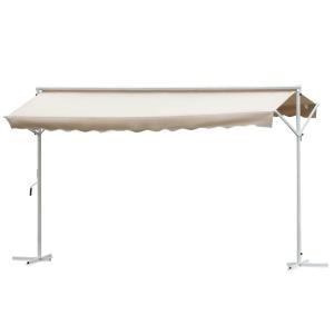 Outsunny Toldo de Pie Independiente 295x294x250 cm con Manivela Doble Cara Ángulo Ajustable Portátil Protección Solar para Jardín Terraza Patio Beige