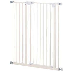 PawHut Barrera de Seguridad para Puertas y Escaleras Barrera para Perros Mascotas con Cierre Automático Extensión 17,5 cm Montaje sin Agujeros Metal 92-102x104,1 cm Blanco