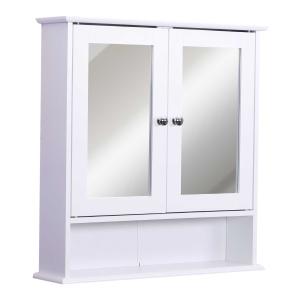 kleankin Armario de Baño con Espejo de Pared con 2 Puertas Armario de 3 Niveles para Almacenamiento Blanco 56x13x58cm
