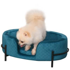 PawHut Sofá Cama para Mascotas Perros Pequeños Gatos con Cojín Acolchado Desmontable Base de Metal Bordes Elevados 64x40x24 cm Turquesa
