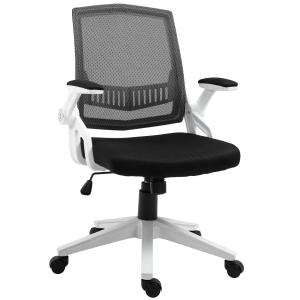 Vinsetto Silla de Oficina Ergonómica Silla Escritorio Giratoria Basculante con Altura Ajustable Reposabrazos Abatibles Soporte Lumbar y Respaldo Transpirable 61x61x94-104 cm Negro
