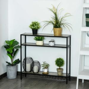 Outsunny Estantería de Flores Bastidores para Plantas de 3 Niveles con Placa Antivuelco para Interiores y Exteriores Macetas 80x20x75 cm Grano de Madera