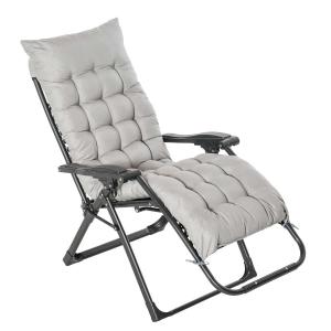 Outsunny Tumbona Plegable Silla Reclinable con Cojín Extraíble Acolchado de Textilene para Patio Playa Jardín Carga 150 kg 90x65x110 cm Gris