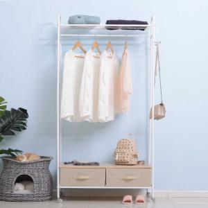 HomCom® Perchero Metálico con Ruedas Colgador para Ropa con Riel Estantes Cajones para Organizar Ropa Bolsos Zapatos