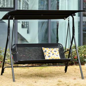Outsunny Columpio de Jardín de 2 Plazas Silla Balancín con Parasol Techo Ajustable en Ángulo Terraza Balcón Exterior Carga 200 kg 172x110x155 cm Negro