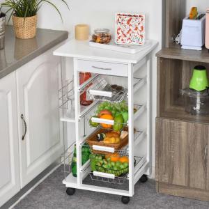 HOMCOM Carrito Cocina Carro Multiusos de 5 Niveles con Cajón Bastidores Laterales Cestas Extraíbles de Metal 4 Ruedas 47x37x83 cm Blanco