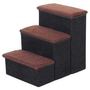 PawHut Escalera para Perro y Gato Pasos para Mascotas 3 Escalones Plegables con Almacenmiento Desmontable Alto de 50cm