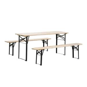 Outsunny Conjunto Mesa y 2 Bancos Plegables de Jardín Muebles para Camping Picnic Mesa de 180x50x75 cm y Asiento de 180x25x45 cm Madera y Negro