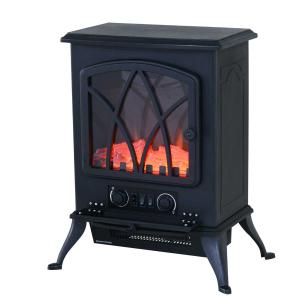 HOMCOM Chimenea Eléctrica Móvil tipo Estufa de Pie con Efecto de Leña Ardiendo Calefactor 1000W/2000W 45x28,5x54cm Color Negro
