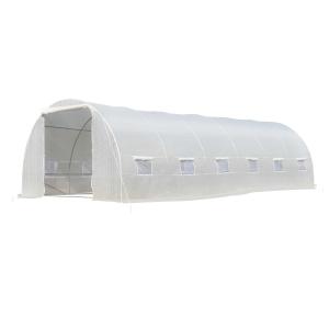 Outsunny Invernadero de Túnel 8x3x2 m Acero y PE 140g/m² Cultivo Plantas Tomates Verduras con 12 Ventanas y Puerta Enrollable Blanco