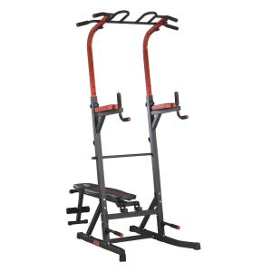 HOMCOM Estación de Musculación Torre de Entrenamiento con Altura Ajustable y Respaldo Regulable en 7 Posiciones Barra de Dominadas Fitness Flexiones Acero 108x178x202-238 cm Negro