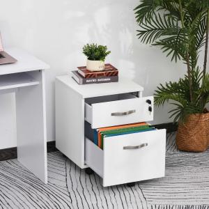 HOMCOM Gabinete de Archivos Móvil con 2 Cajones Armario para Oficina Estudio Ruedas con Frenos Llave Riel Colgante 40x45,5x52,5cm