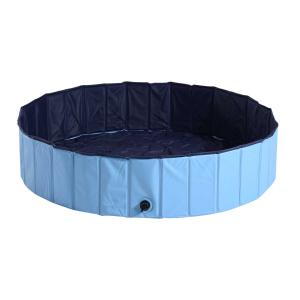 PawHut Bañera para Perros Gatos Plegable Φ140x30cm Piscina para Mascotas Natación Baño Color Azul